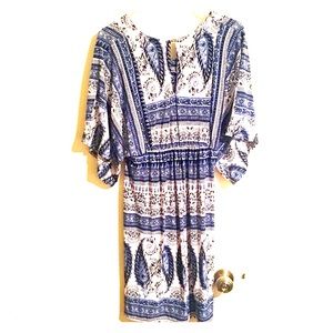 Mlle Gabrielle blue/black/white pattern midi dress